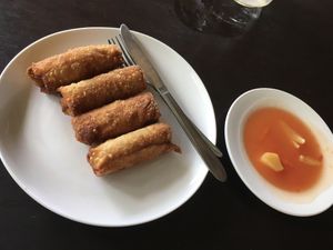 Lumpia, maybe a bit too crispy, but not oily and the sauce was delicious  at Siboghana Waroeng in Ubud