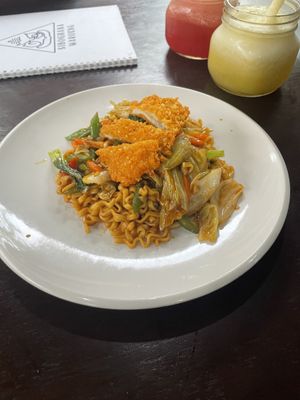 Mie Goreng with crispy oyster mushroom   at Siboghana Waroeng in Ubud