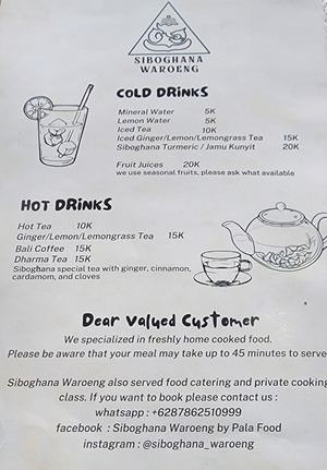 Menu at Siboghana Waroeng in Ubud