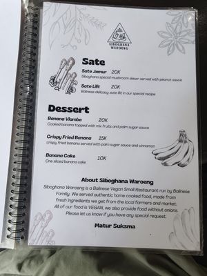 Menu at Siboghana Waroeng in Ubud