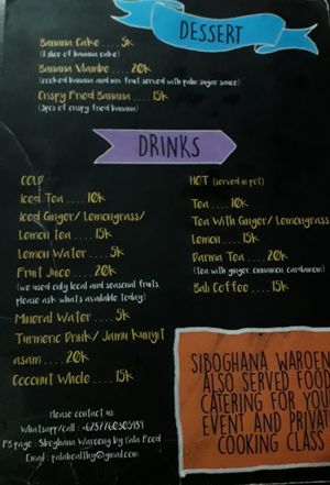 Menu Dessert and Drinks at Siboghana Waroeng in Ubud