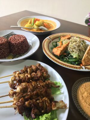 Curry, gado gado, mushroom sate at Siboghana Waroeng in Ubud
