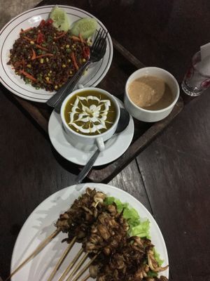 Mushroom sate, pumpkin soup, fried rice  at Siboghana Waroeng in Ubud