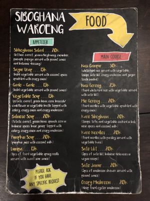 The menu! at Siboghana Waroeng in Ubud