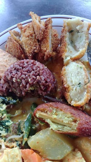 Nasi Campur - close-up dissection! at Siboghana Waroeng in Ubud