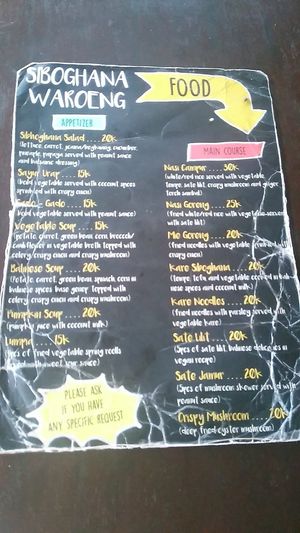 Menu at Siboghana Waroeng in Ubud