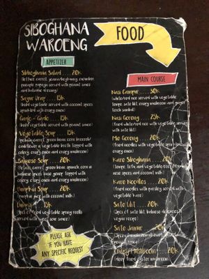Menu at Siboghana Waroeng in Ubud