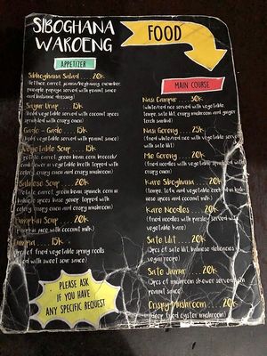 menu at Siboghana Waroeng in Ubud