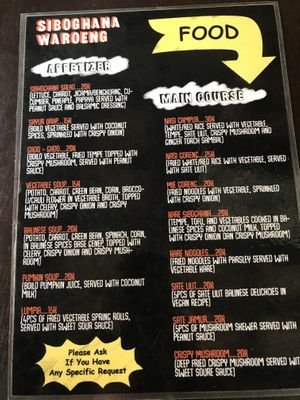 Menu at Siboghana Waroeng in Ubud
