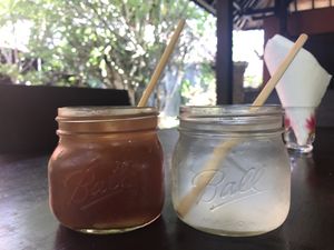 Ginger tea and lemon water at Siboghana Waroeng in Ubud
