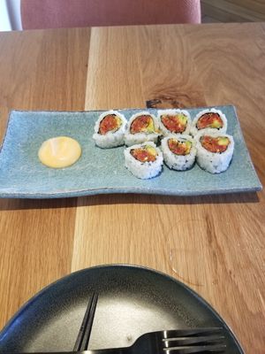 Spicy tuna roll (one already eaten!) at Planta - Brentwood in Los Angeles