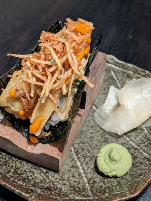 Sweet potato hand roll at Planta - Brentwood in Los Angeles