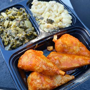 Buffalo drumstick, collard greens, Mac and cheese  at Elife in Capitol Heights