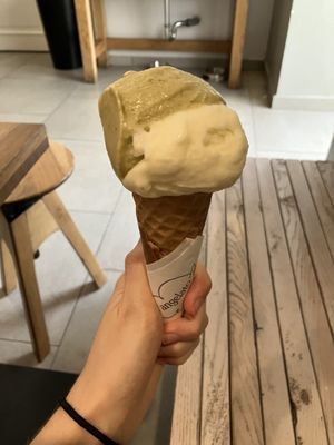 Pistachio and piña colada, amazing!!!  at Angelato in Prague