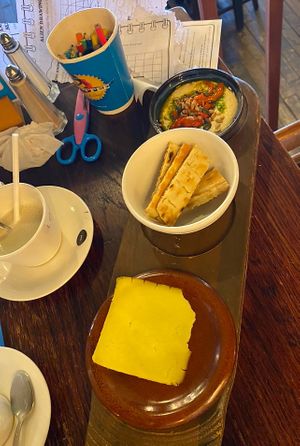 Child's hummus with flatbread and a slice of vegan cheesee  at Lounges - Martello Lounge in Clacton-on-sea