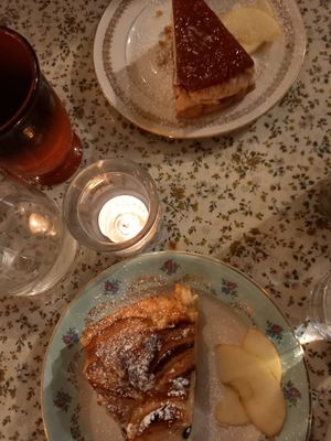 Cheesecake and apple cake at Les Ursulines in Dieppe