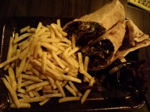 Mixed donor kebab & fries at The Flying Duck in Glasgow