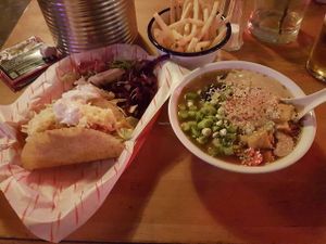 bbq jackfruit tacos- satay ramen at The Flying Duck in Glasgow