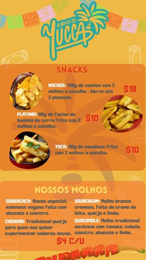 Menu (snacks and sauces) at A Noite De Yucca in Arraial Do Cabo