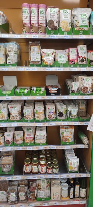 Selection with bio & vegan stuff at Rossmann & Lala in Vlore