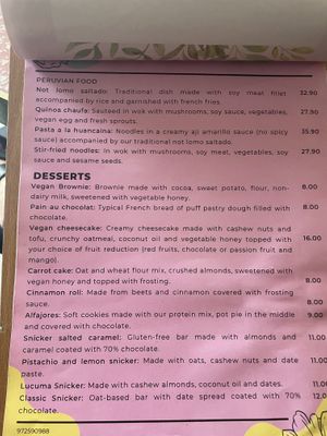 Menu  at Satiba Therapy Coffee Shop in Arequipa