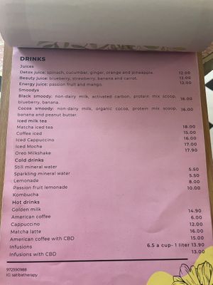 Menu  at Satiba Therapy Coffee Shop in Arequipa