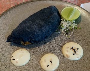 Charcoal empanada at Satiba Therapy Coffee Shop in Arequipa