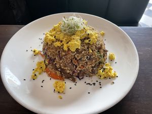 Chaufa de quinoa con tofu. Increíble !  at Satiba Therapy Coffee Shop in Arequipa