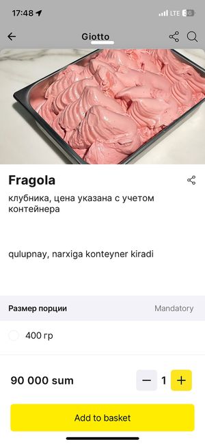 Only 3 vegan options-Strawberry  at Giotto in Tashkent