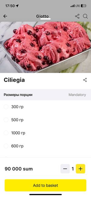 Only 3 vegan options-Cherry  at Giotto in Tashkent