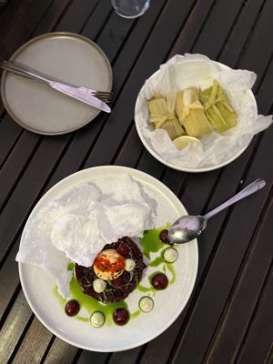 tamales and beetroot tartare  at Rufio in St Kilda