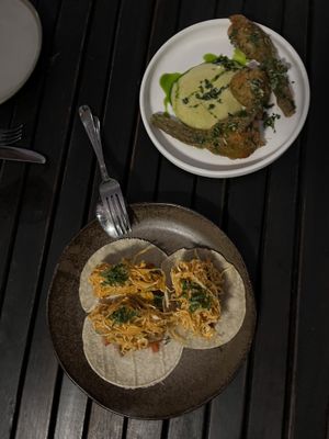 tacos and fried zucchini flowers  at Rufio in St Kilda