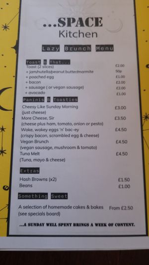 Brunch menu at Space Runcorn in Runcorn