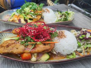 Tasty, fancy looking food at Udonge Vegan Cuisine in Potsdam