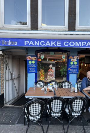 Front of restaurant with outdoor seating  at Pancake Company in Amsterdam