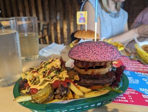 BBQ burger & burger-bite fries at Junk Soul Smothered Bar & Grill in Beverley