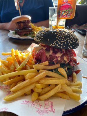 Burger and fries at Junk Soul Smothered Bar & Grill in Beverley