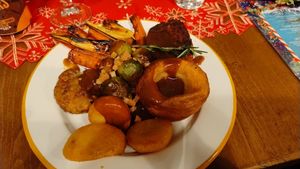 Beef Christmas dinner, SO yummy! at Junk Soul Smothered Bar & Grill in Beverley