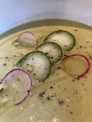 Cucumber avocado gazpacho  at The Living Cafe in Central Singapore