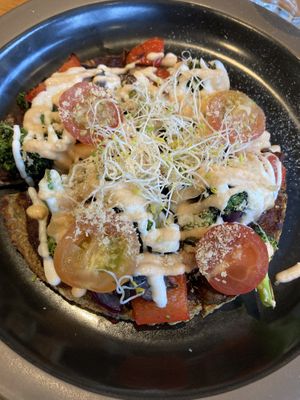 Broccoli mushroom pizza  at The Living Cafe in Central Singapore