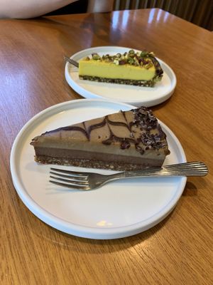 Caramel cheesecake and lemon tart at The Living Cafe in Central Singapore