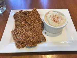 flaxseed crackers and hummus at The Living Cafe in Central Singapore