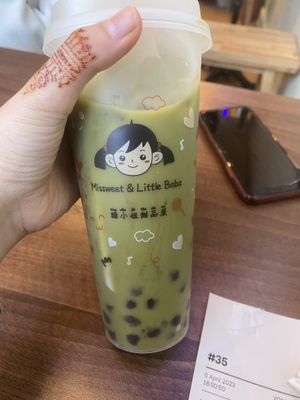 Matcha milk tea  at Little Boba Cafe in Sheffield