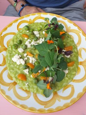 Risotto with peas and homemade vegan ricotta at V'italian in Copenhagen