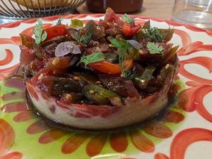 Eggplant at the bottom of the terrain at V'italian in Copenhagen