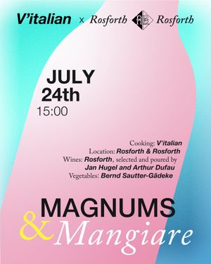 "Magnums & Mangiare" 🍾🥂
by @vitalian.cph X @rosforthrosforth It's all about enjoying big bottles of wine and delicious Italian food! The event takes place on July 24, 2023. at V'italian in Copenhagen