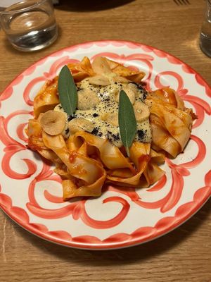 chilli & tomato pasta with bechamel sauce  at V'italian in Copenhagen