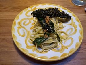 Spaghetti with tuscan cale, garlic, herbs and vegan butter at V'italian in Copenhagen