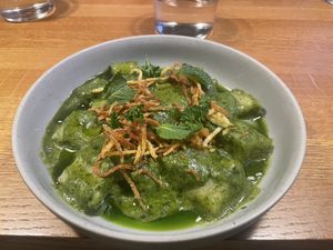 Gnocchi with pesto  at V'italian in Copenhagen