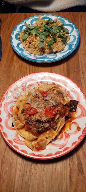 pappardelle al ragu + caserecce miso e pepe at V'italian in Copenhagen